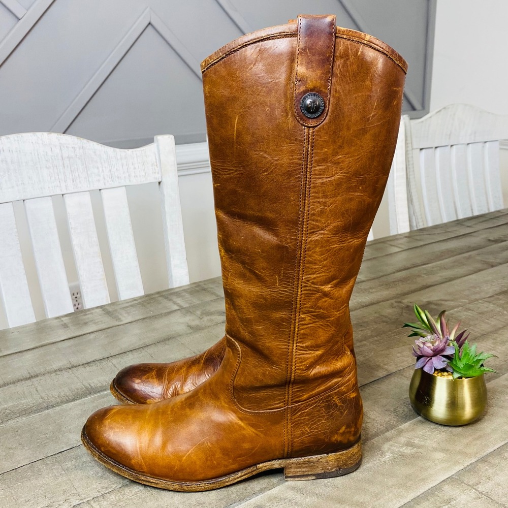 FRYE Melissa Button Cognac Boots Women's Size 9B - Picture 3 of 12